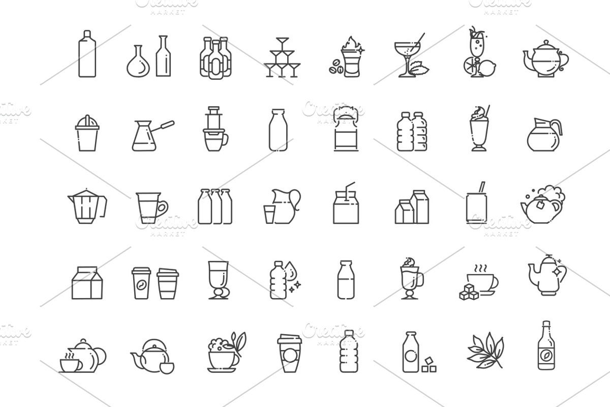 Drinks line icons collection, an Outline Icon by Tettygreen (Photo 4 of 4)