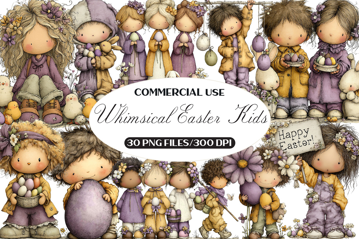 Whimsical Easter Kids Clipart, an Illustration by Black Bird Studio (Photo 1 of 6)