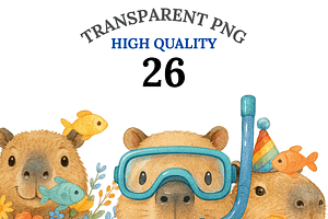 26 Capybara Clipart PNG, an Animal Illustration by Pati Charm Studio
