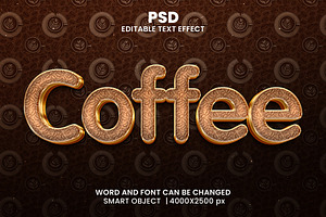 Coffee Text Effect PSD Template Gold