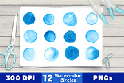 12 Small Blue Watercolor Circles, an Illustration by The Digital Download Shop (Thumbnail 1 of 3)