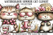 Watercolour Summer Cat Clipart, an Illustration by OK Design (Thumbnail 1 of 6)