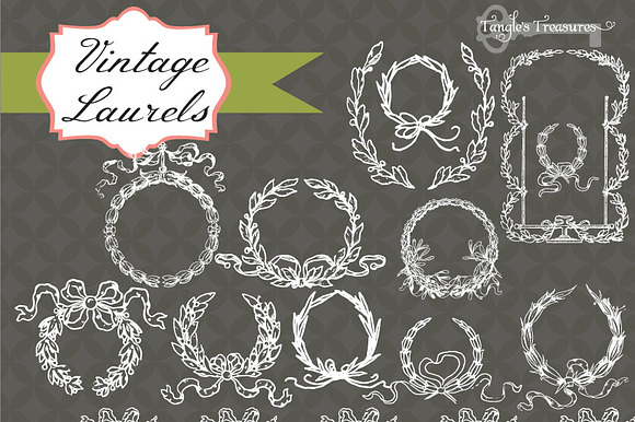 Vintage Laurels Clipart & Brushes preview 3