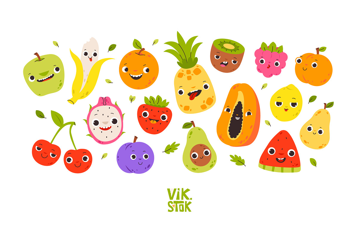 Cute Fruit Clipart Bundle, a Food Illustration by vik.stock (Photo 2 of 4)