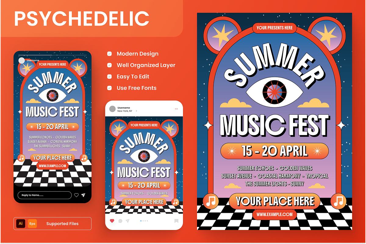 Psychedelic Music Festival Flyer Set, a Flyer Template by Annora Studio (Photo 1 of 6)