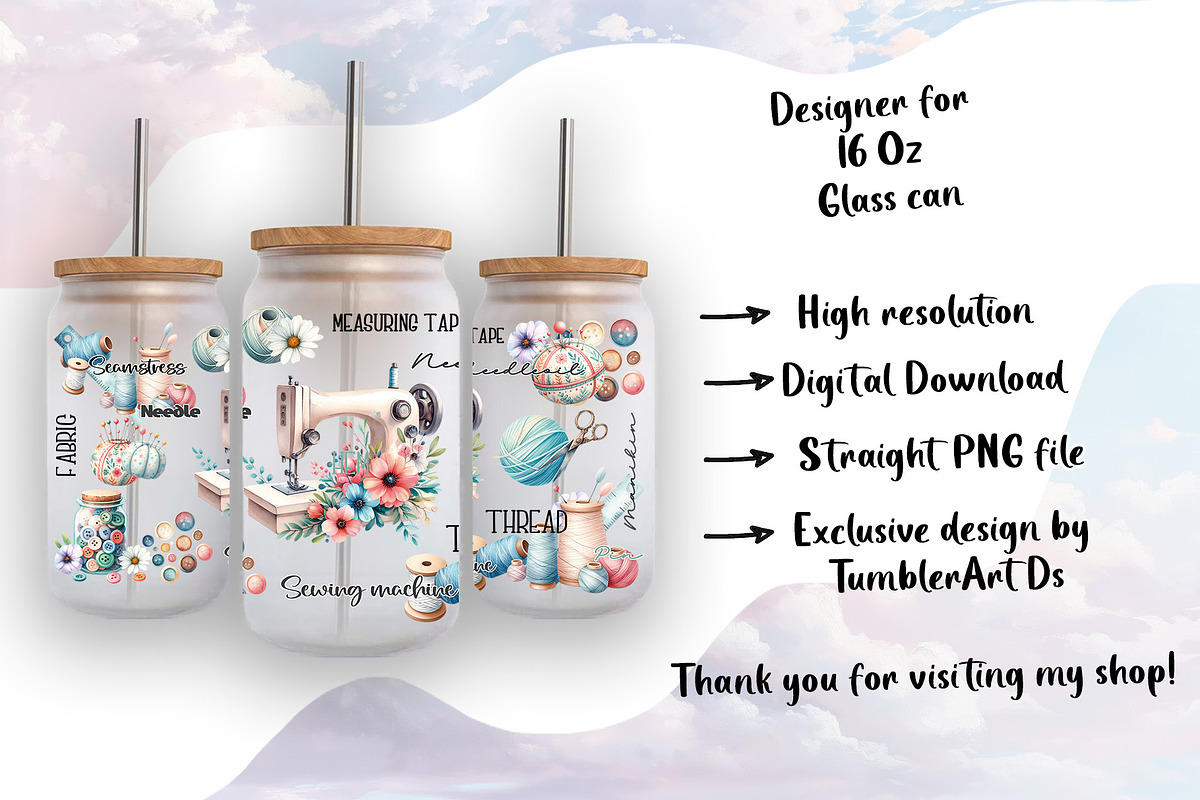 Sewing Machine 16oz Glass PNG, a Graphic by TumblerArtDS (Photo 3 of 3)