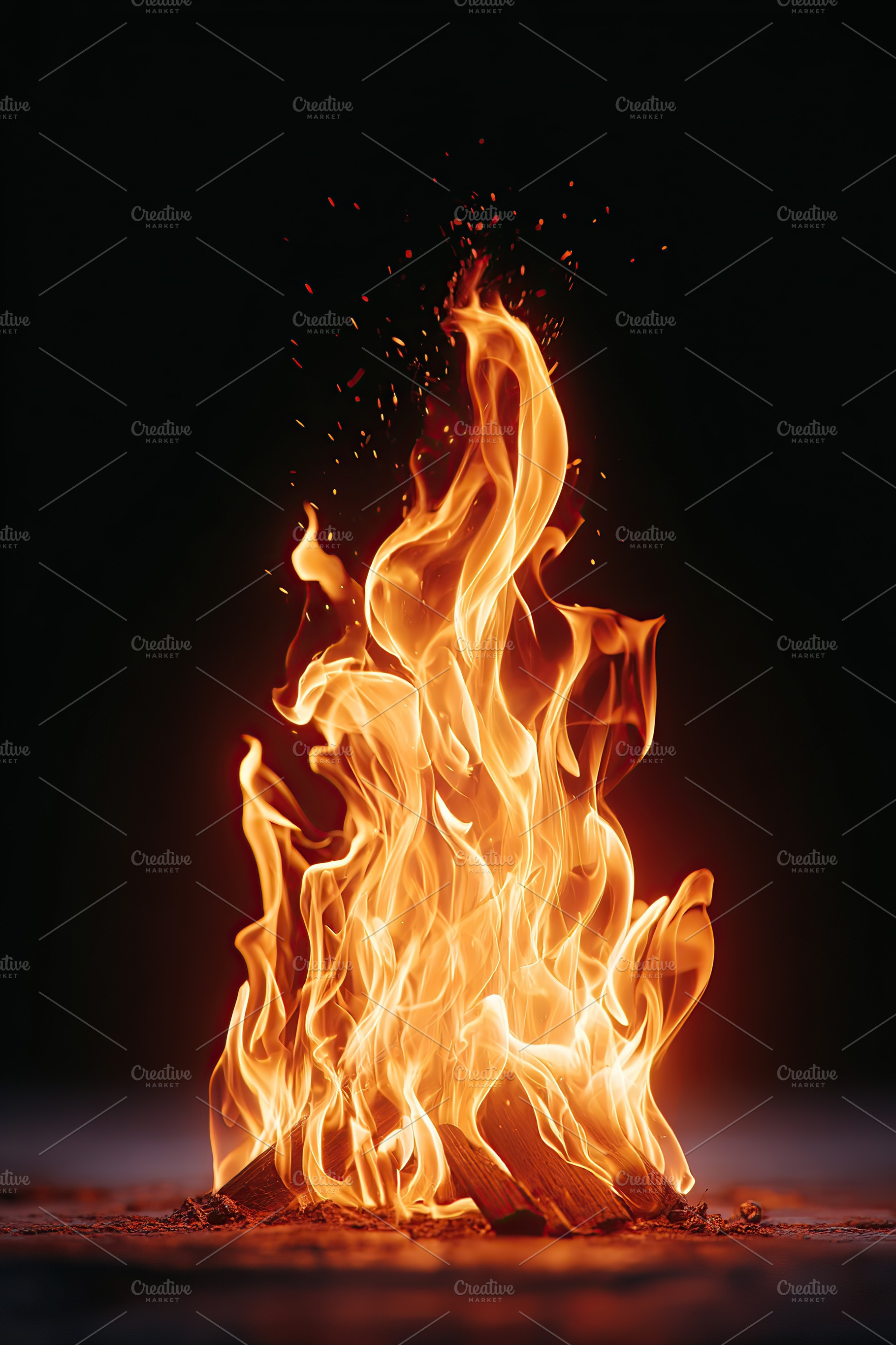 Bright flames dance in a black background, creating warmth and energy during a, an Arts & Entertainment Photo by AlyaAnd