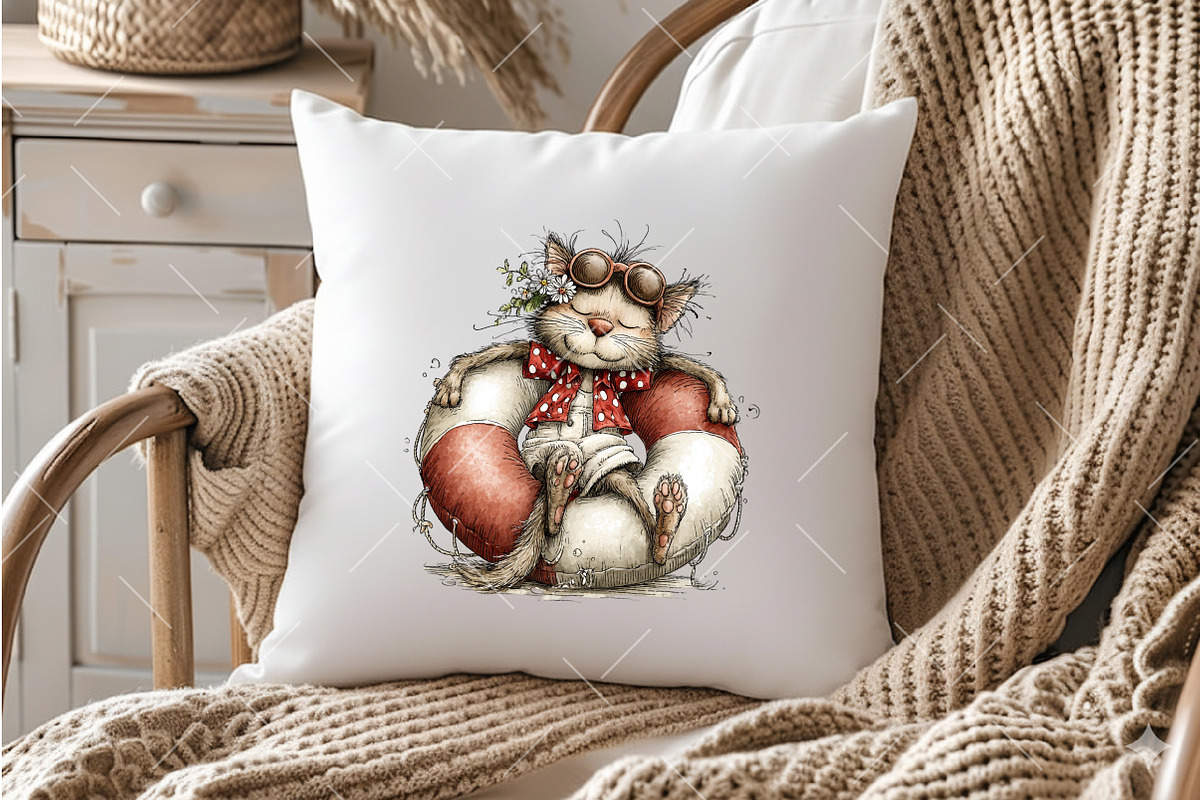 Whimsical Summer Cat Clipart, an Illustration by OK Design (Photo 5 of 6)