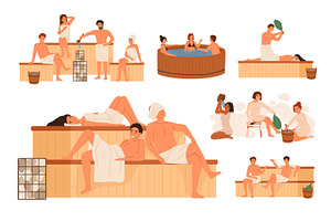 People relax in sauna set, a Person Illustration by Good Studio