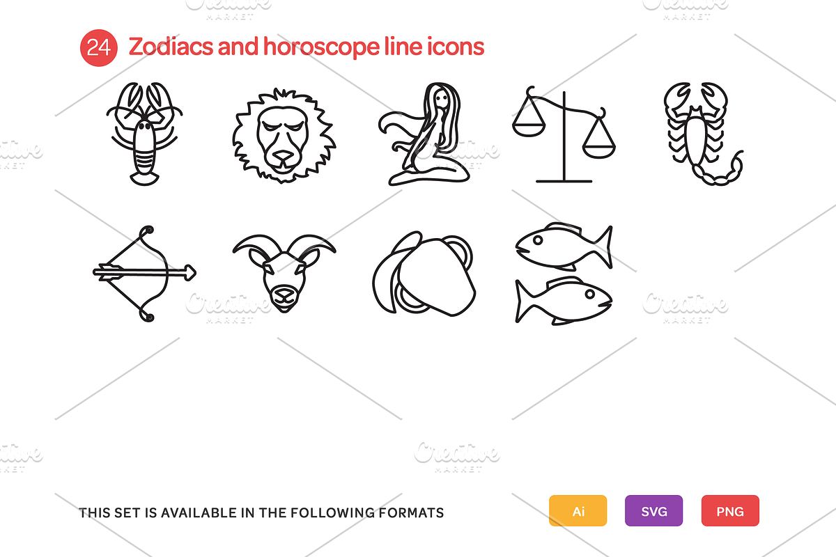Zodiacs and Horoscope Line Icons, an Icon by Vectopus.com (Photo 3 of 4)