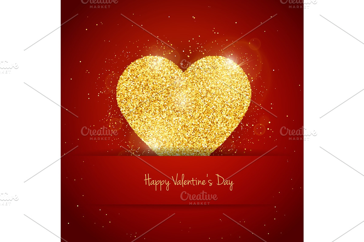 Vector Happy Valentine's Day greeting card with sparkling glitter gold ...