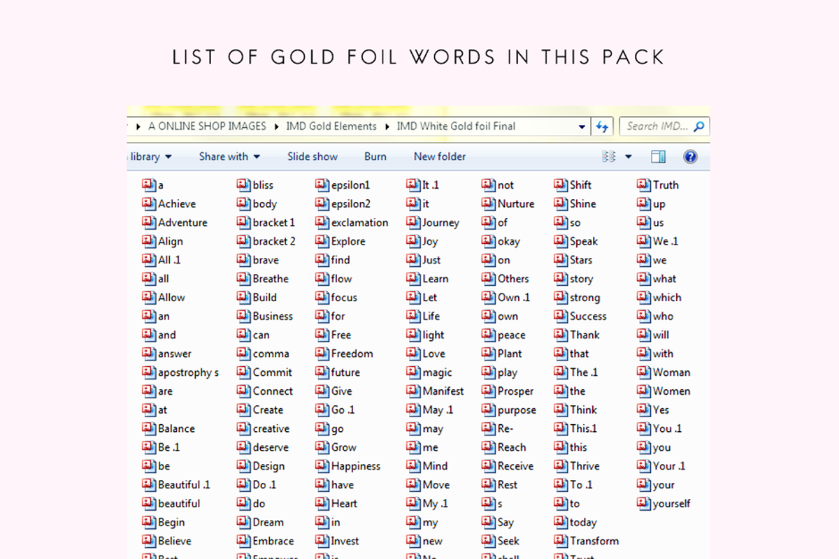 SALE! 144 GOLD FOIL WORD OVERLAYS, an Object Graphic by Illumineer Media & Design (Photo 8 of 8)