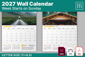 Wall Calendar 2027 (WC027-27-S), a Stationery Template by mikhailmorosin