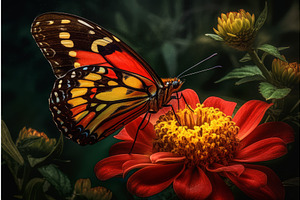 Monarch Butterfly Red Flower