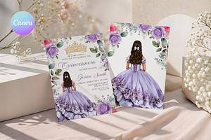 Elegant Purple Quinceañera Invite, a Templates & Theme by VeliusCreativeStudio