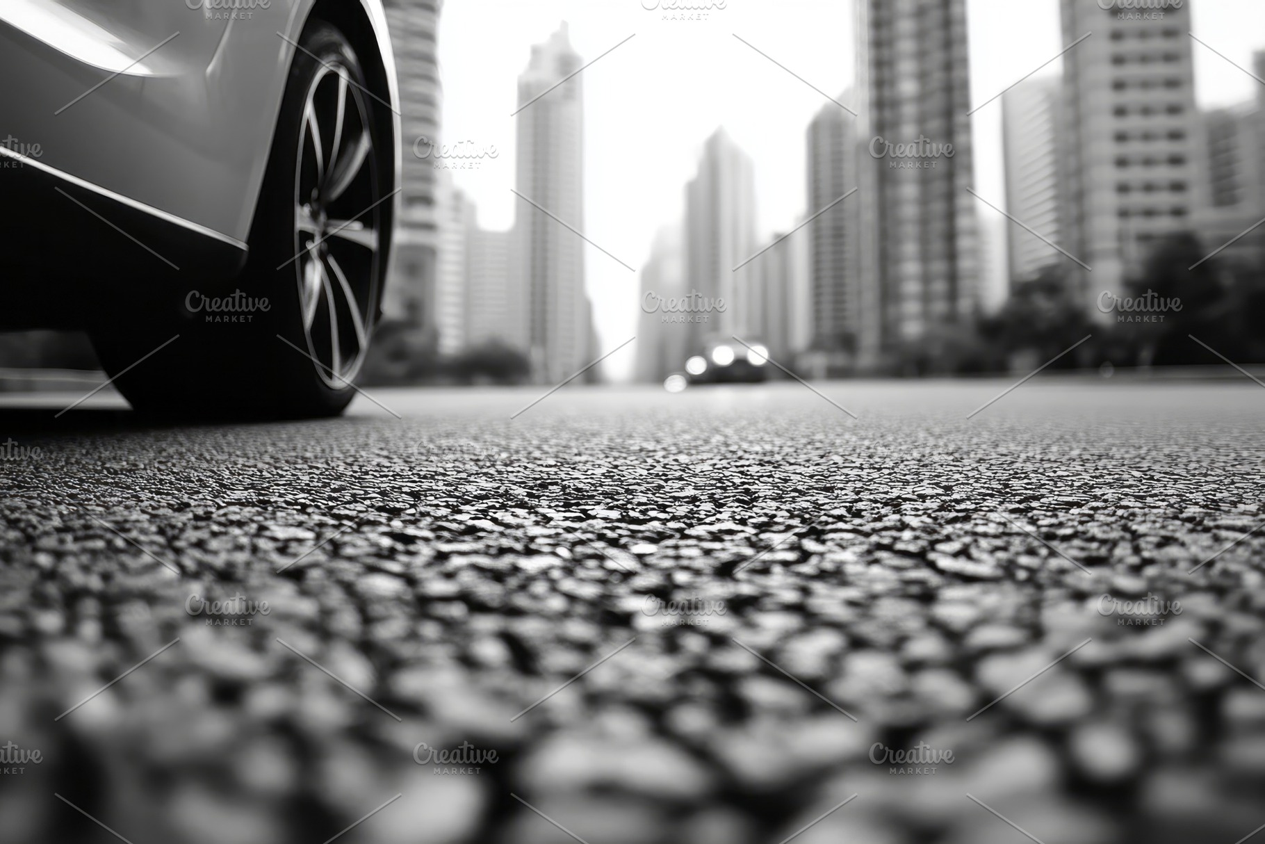 Close-up of a car's wheel on a deserted city street, highlighting the texture o, a Background Photo by ImageMir