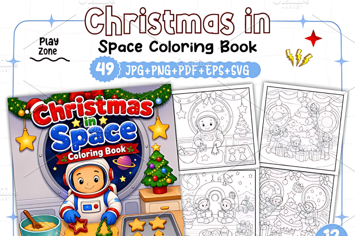 Bold Easy Christmas Space Coloring, a Seasonal Illustration by Design Station (Photo 1 of 8)