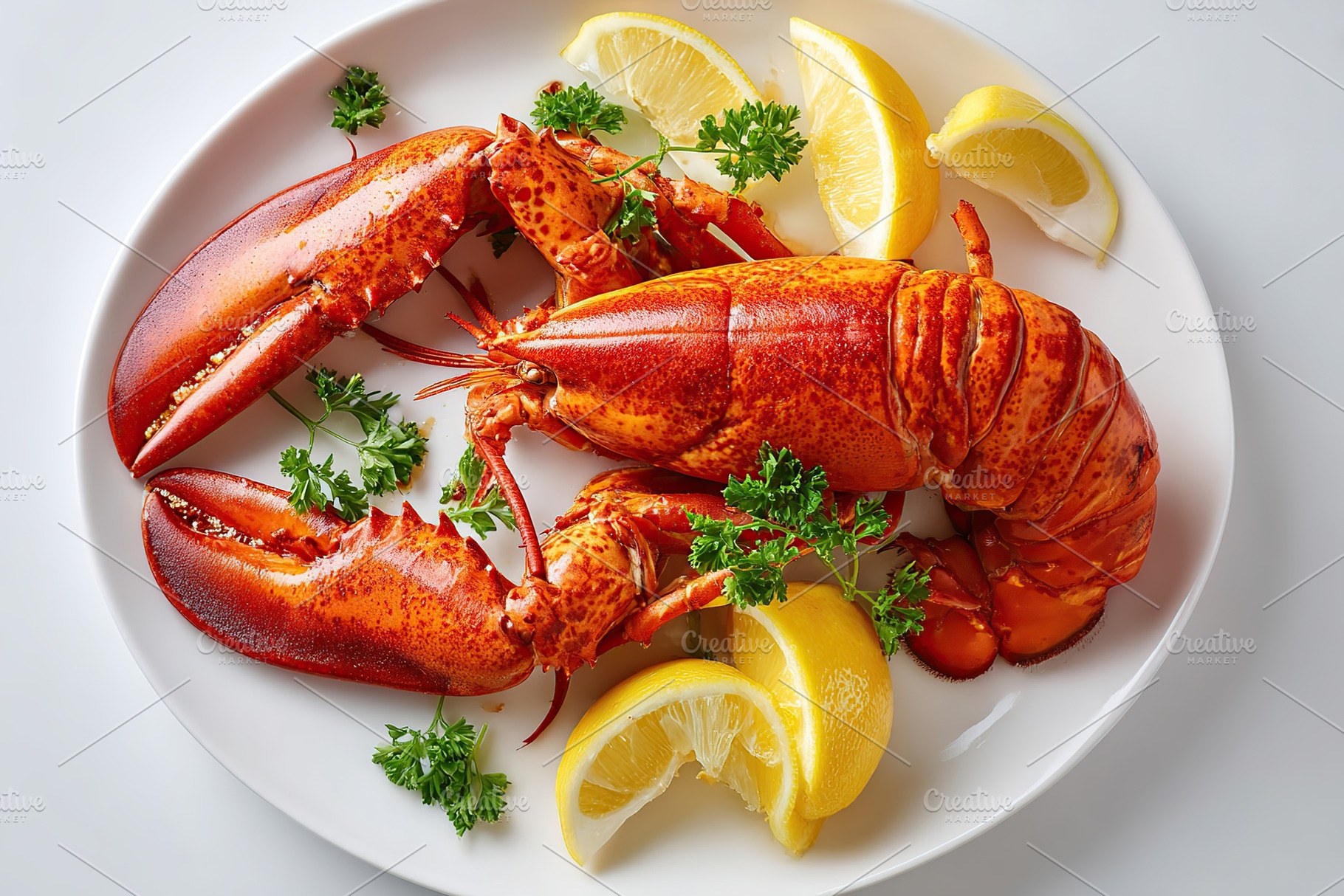 Gourmet lobster with lemon and parsley garnish, a Food & Drink Photo by AlyaAnd