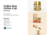 Coffee bag and coffee cup mockup, a Cups & Container Mockup by Runend (Thumbnail 1 of 22)