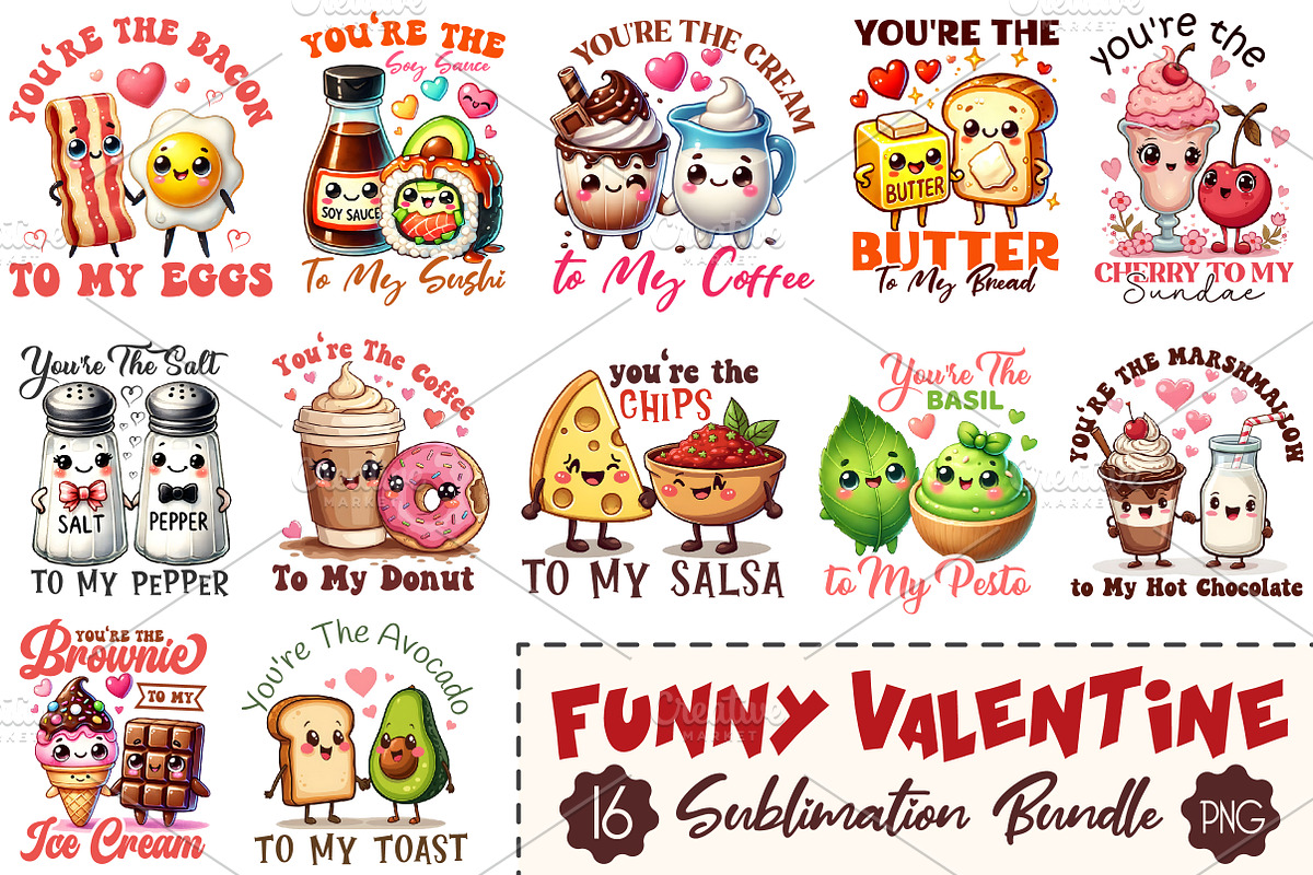 Food Pun Funny Valentine PNG Bundle, an Illustration by RobertsArt