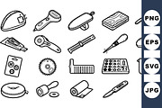 Sewing Tools Hand Drawn Set, an Illustration by designvectx (Thumbnail 3 of 3)