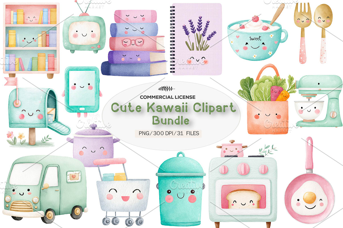 Cute Kawaii Clipart, a Seasonal Illustration by CreationArt (Photo 1 of 4)