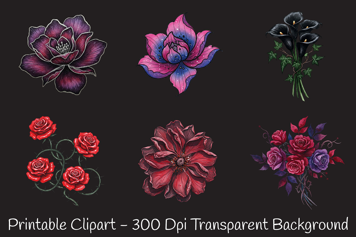 Dark Moody Gothic Flower Clipart, an Illustration by RobertsArt (Photo 3 of 7)