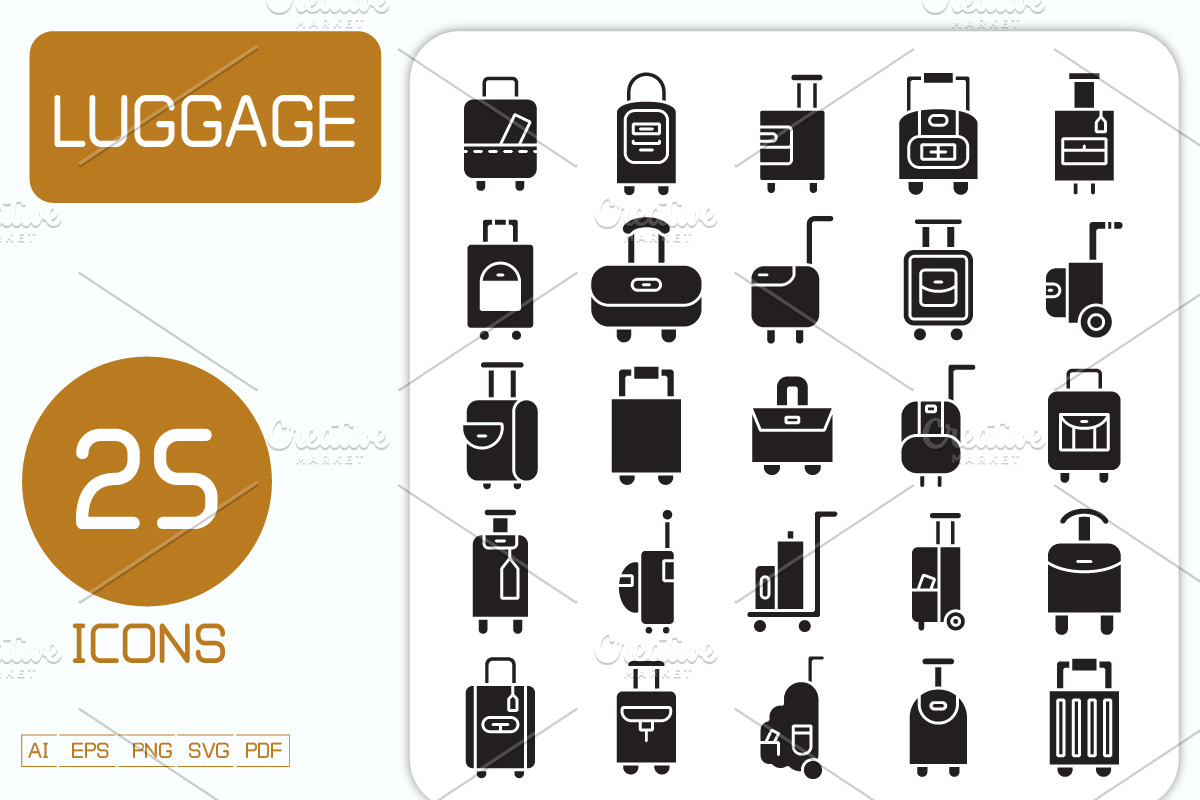 Suitcase and Travel Bag Icons, a Solid Icon by Designfour (Photo 1 of 7)
