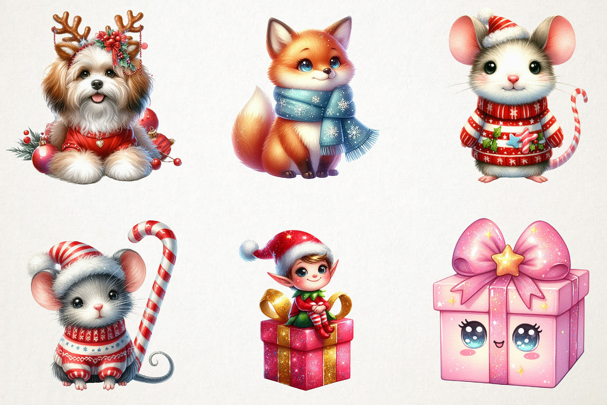 Cute Christmas Watercolor Clipart, an Illustration by RobertsArt (Photo 4 of 7)