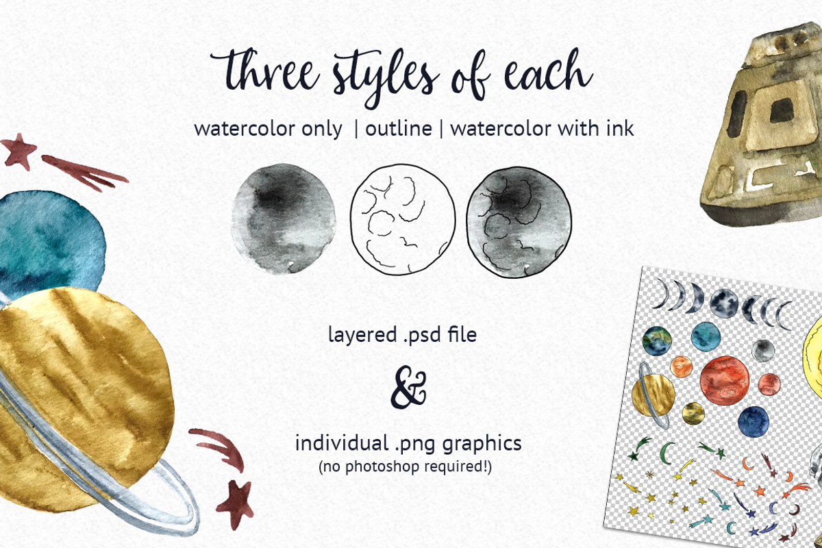 Watercolor Outer Space Toolkit, an Illustration by plaidGecko (Photo 3 of 7)