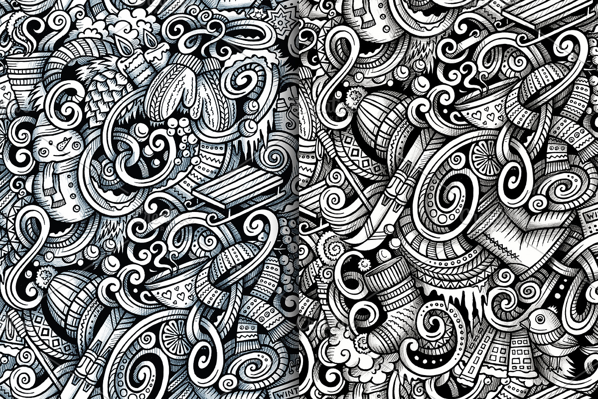 Winter Graphics Doodles Patterns, a Decorative Illustration by BALABOLKA (Photo 3 of 6)