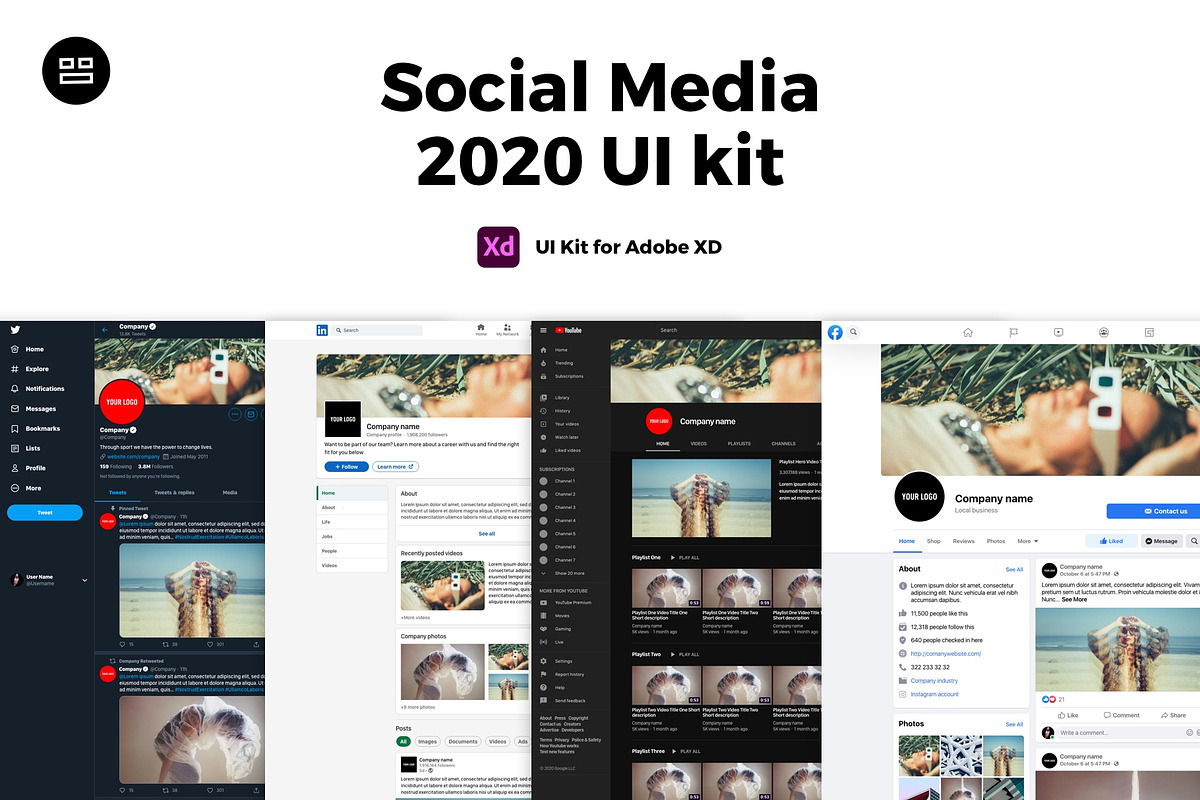 2021 Social Media UI Kit Adobe XD, a Social Media Template by Modularity Design (Photo 1 of 8)