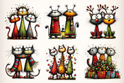 Whimsical Christmas Cats Clipart PNG, an Illustration by Dream Creation (Thumbnail 3 of 8)