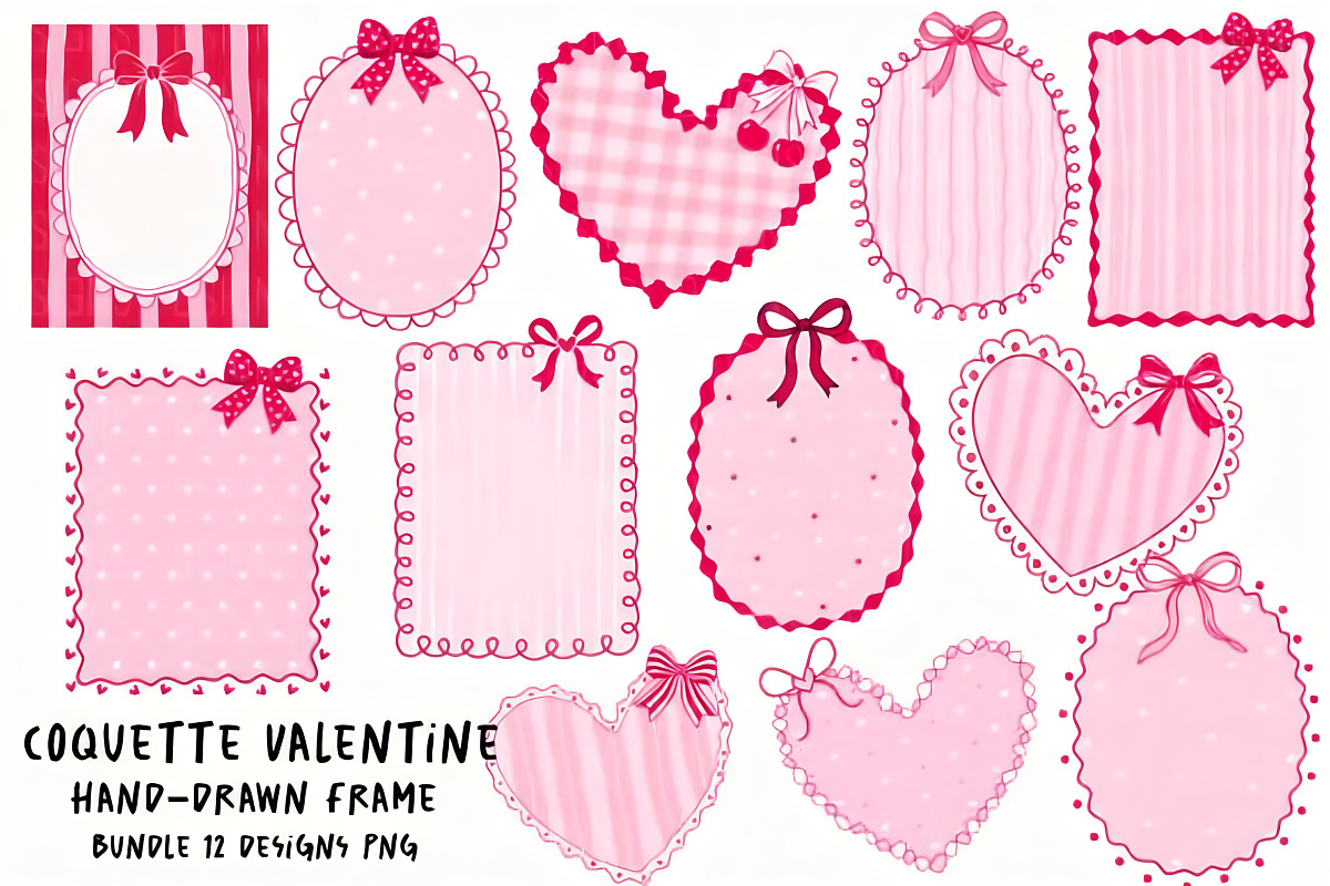 Valentine Bow Heart Frame Bundle Png, a Seasonal Illustration by Design Station (Photo 1 of 3)
