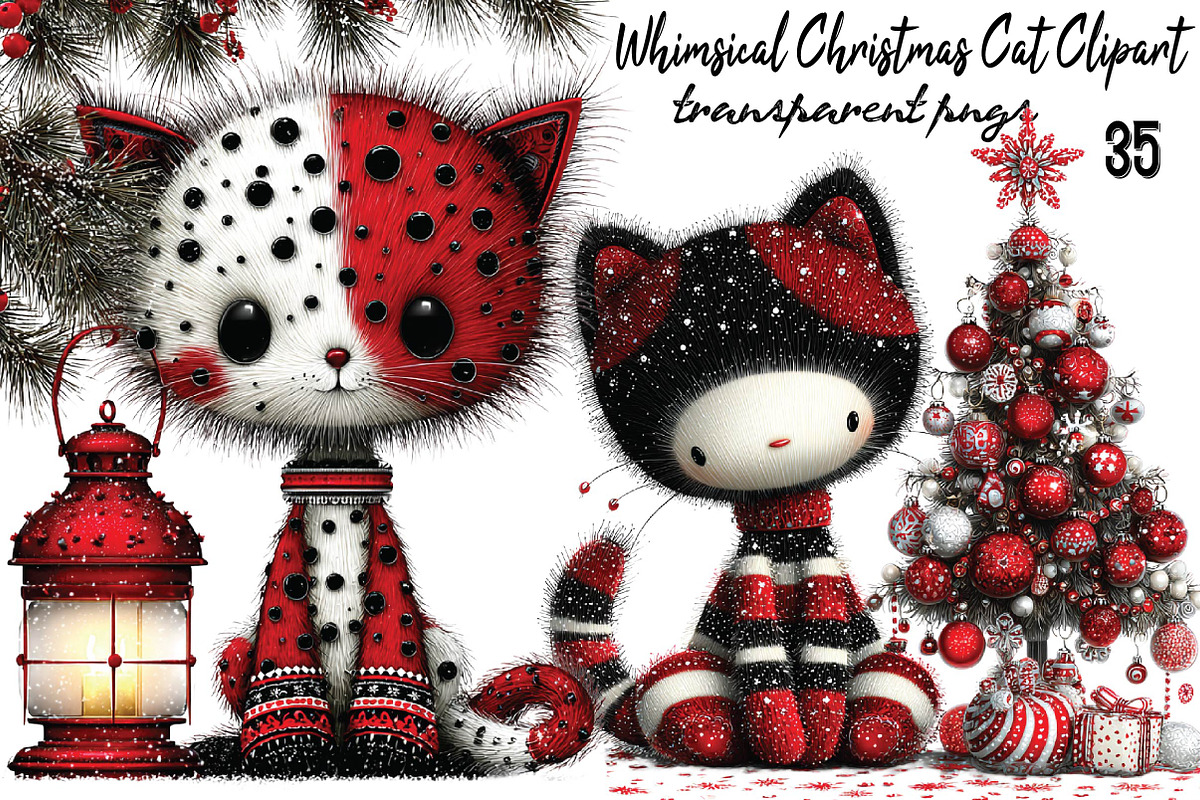 Whimsical Christmas Cat Clipart Bund, an Animal Illustration by SVGArt (Photo 1 of 9)