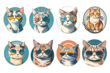 Vintage Cats Sublimation Clipart set