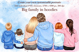 Big Family in Hoodies Clipart