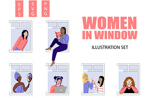 Women in Windows Illustrated Set, an Illustration by Milota