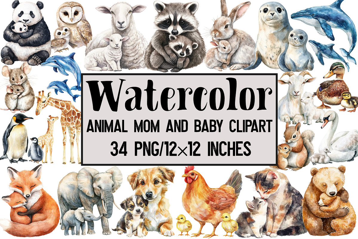 Animal Mom and Baby Clipart, an Illustration by Design Market (Photo 1 of 3)