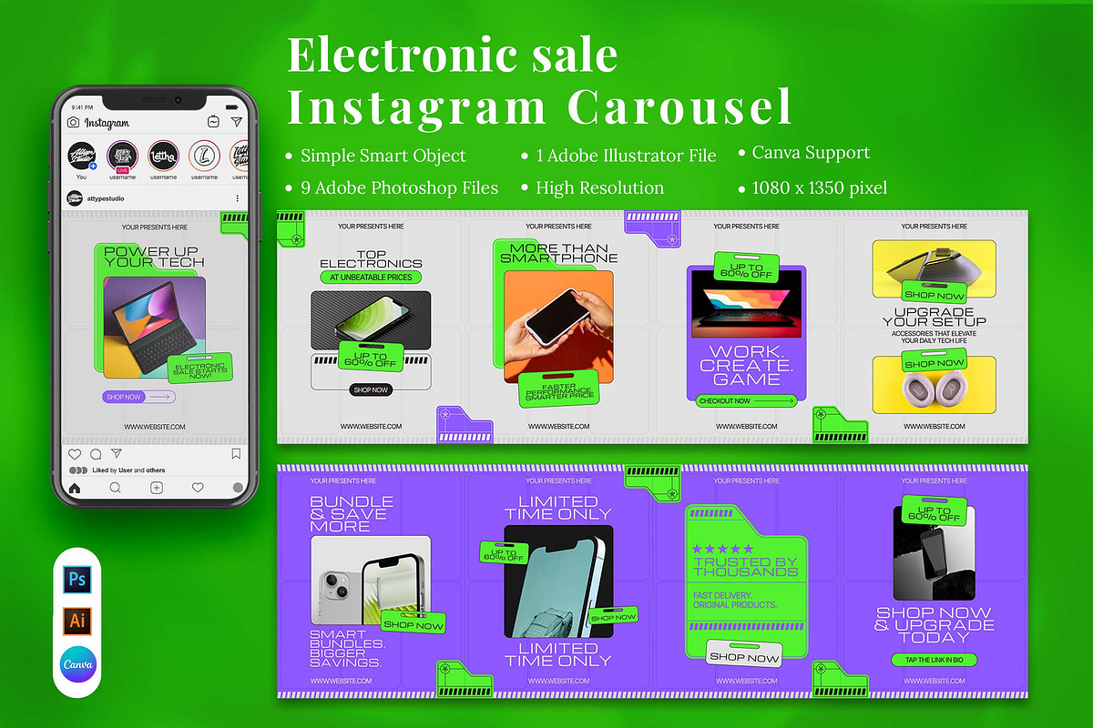 Electronic Sale Instagram Carousel &, a Social Media Template by Attype (Photo 1 of 5)