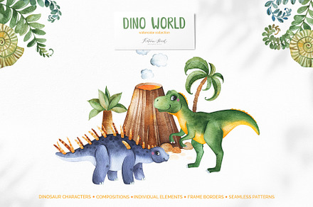 Dino World. Watercolor collection.