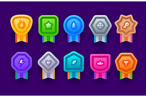 Game achievement medal badges, a Technology Illustration by Buch&Bee