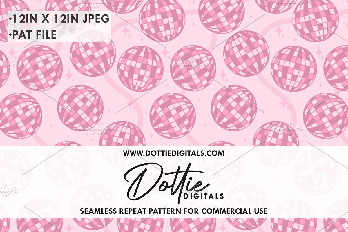 Pink Glitter Disco Balls Pattern, a Pattern Graphic by Dottie Digitals (Photo 1 of 2)