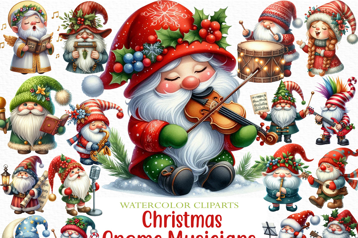 Christmas Gnome Musicians PNG, an Illustration by Craft Nest (Photo 1 of 6)