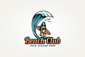 surfer carrying a surfboard logo, a Branding & Logo Template by Blazybone