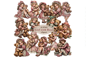 Girl With Teddy Bear Clipart PNG, a Person Illustration by Memories By Lea