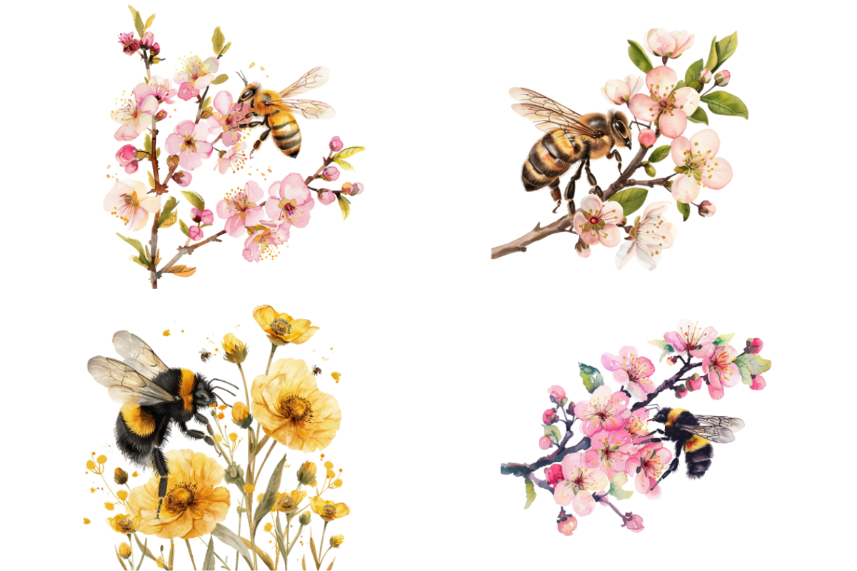 Watercolor Spring Bees and Flowers, an Animal Illustration by Mash Mash Stickers (Photo 6 of 9)