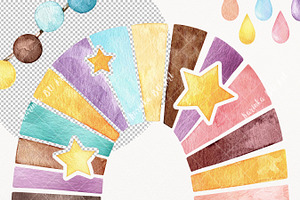 80 Boho Rainbow Watercolor Elements