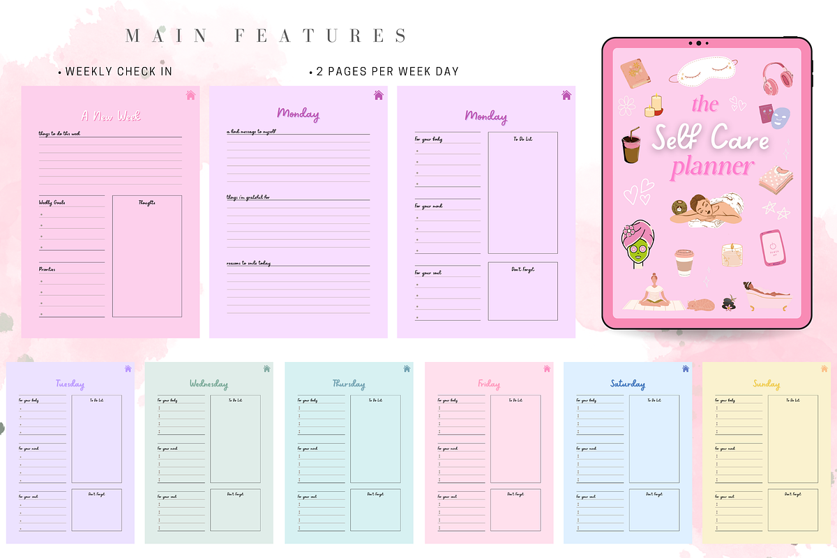 Self Care Planner, Wellbeing Planner, a Templates & Theme by MariaKariBakken (Photo 5 of 7)