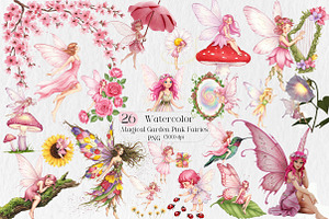Watercolor Magical Garden Pink Png, an Illustration by Creative Art